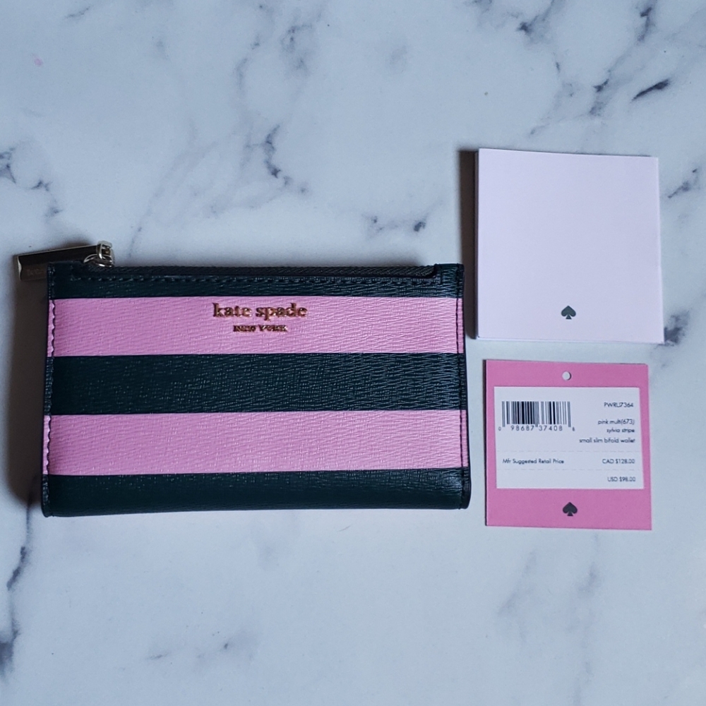Kate Spade Pink Slyvia Stripe Slim Bifold Wallet